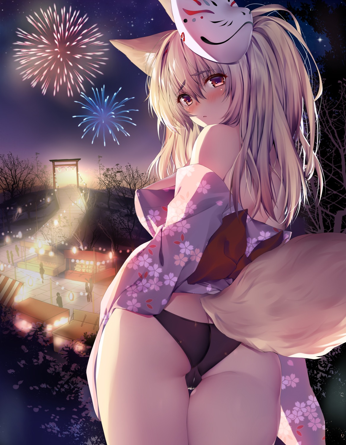 animal_ears ass cameltoe kitsune pantsu pussy_juice skirt_lift tail xin yukata