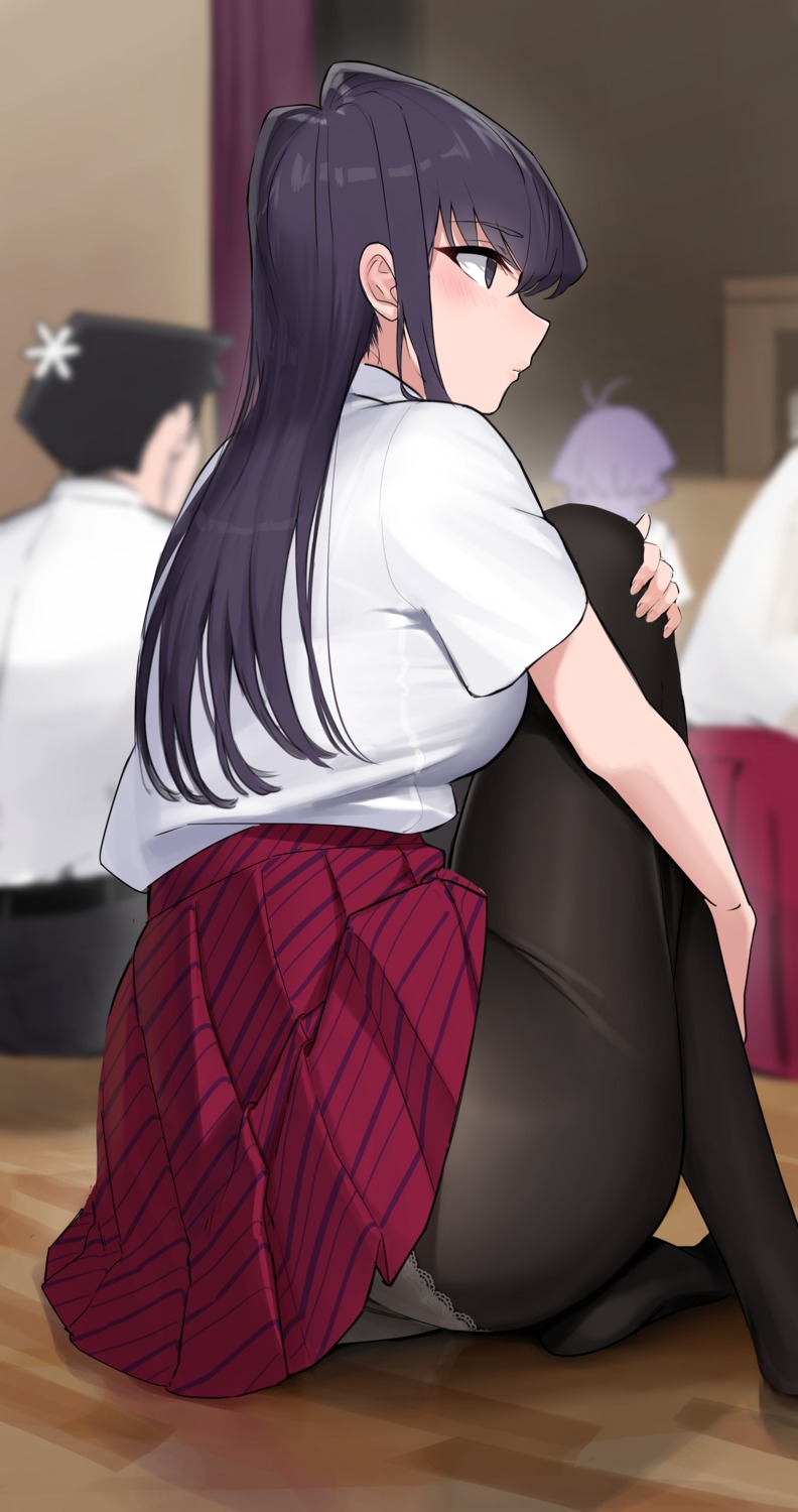 ass komi-san_wa_komyushou_desu. komi_shouko pantsu pantyhose see_through seifuku skirt_lift tadano_hitohito takita_(takita3411) wardrobe_malfunction