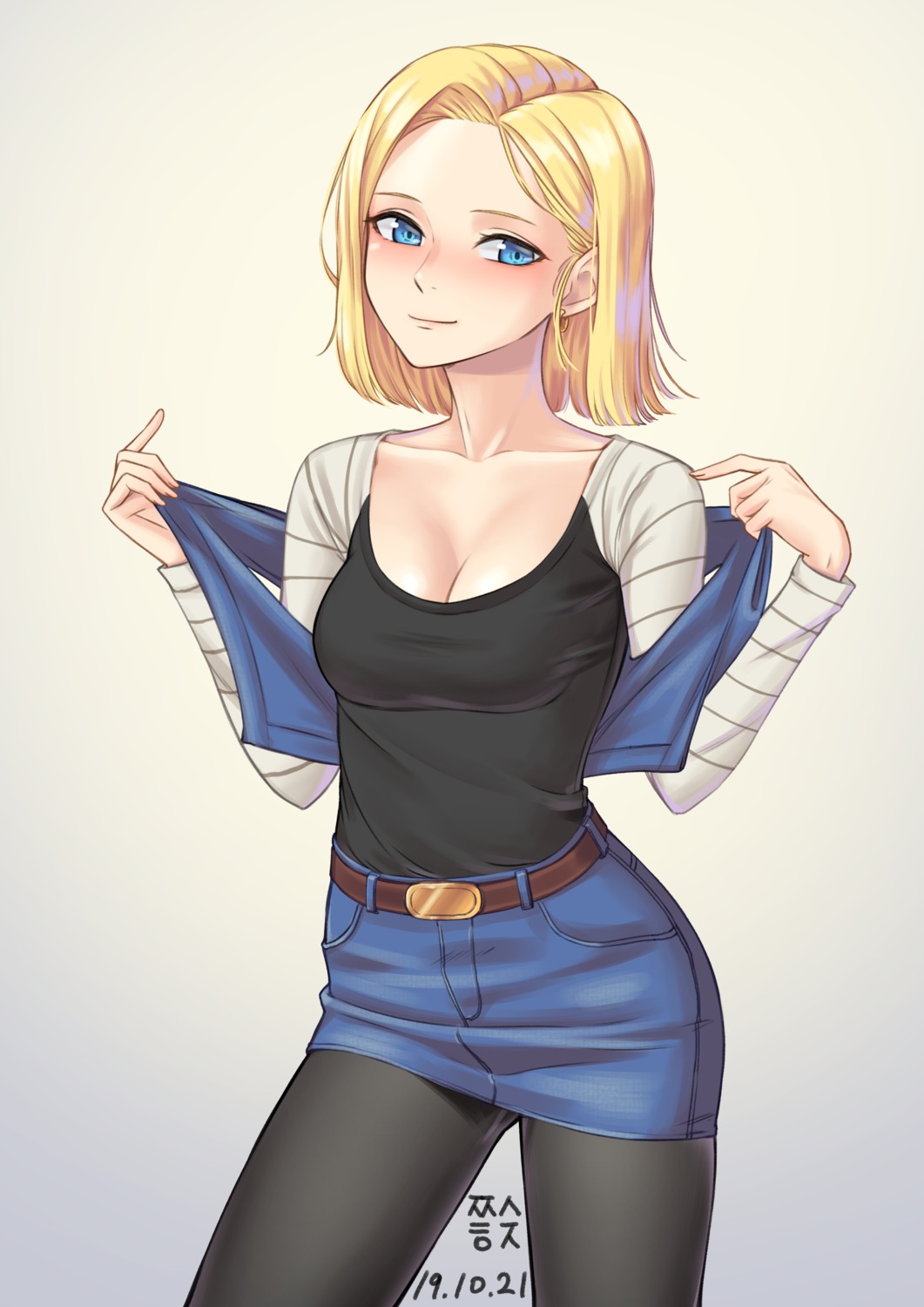 android_18 cleavage dragon_ball dragon_ball_z pantyhose squeezer undressing