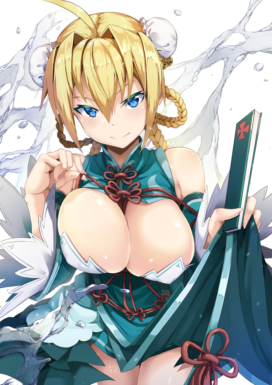 asian_clothes fate/aggression jie_laite no_bra saber_(fate/aggression) skirt_lift