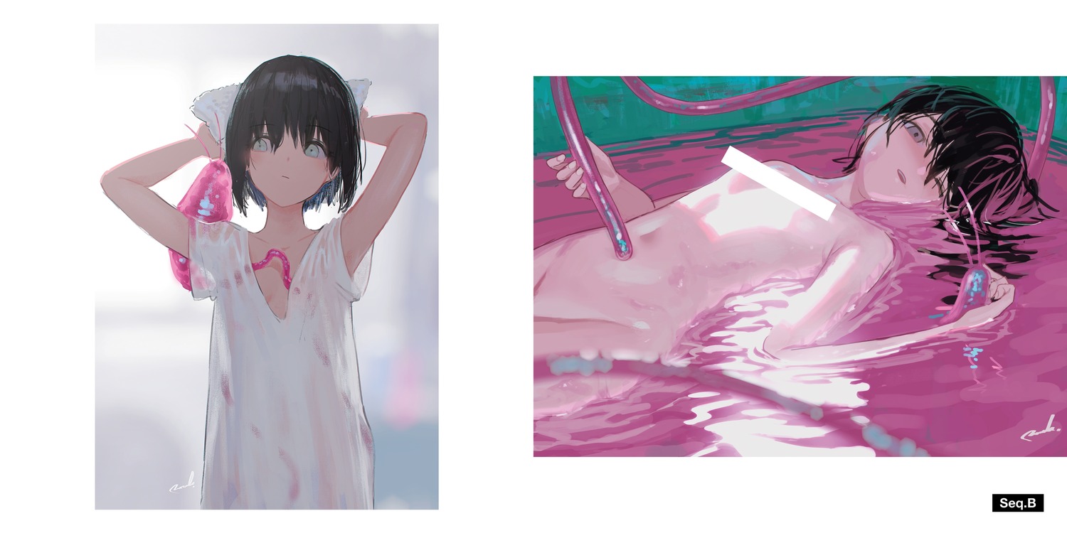 bathing censored naked no_bra nopan reoen see_through tentacles wet wet_clothes