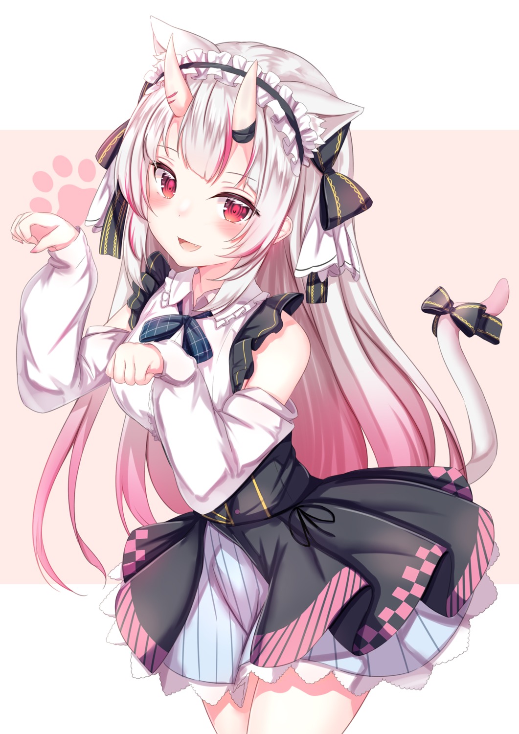 animal_ears hololive horns nakiri_ayame nekomimi skirt_lift tail yuano