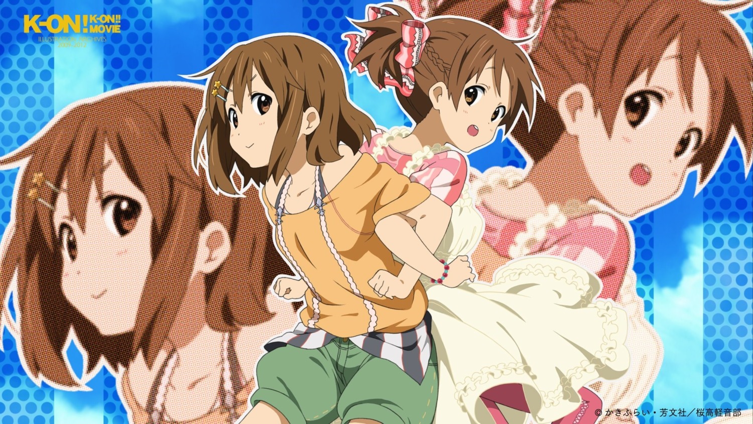 hikiyama_kayo hirasawa_ui hirasawa_yui k-on! skirt_lift wallpaper