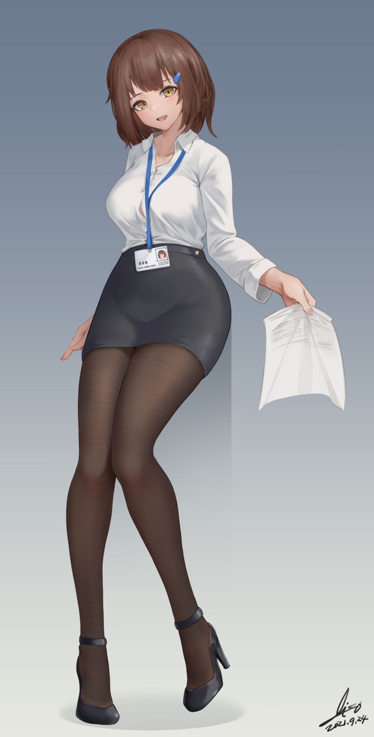 dress_shirt heels miso_(b7669726) pantyhose