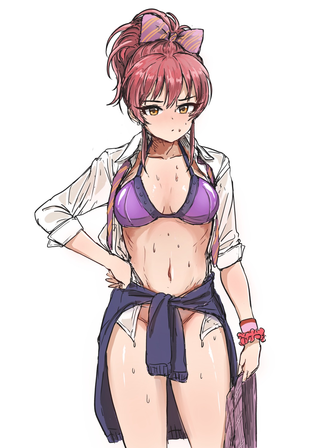 bikini_top bottomless dress_shirt jougasaki_mika open_shirt see_through sketch sweater swimsuits the_idolm@ster the_idolm@ster_cinderella_girls ushimochi wet_clothes