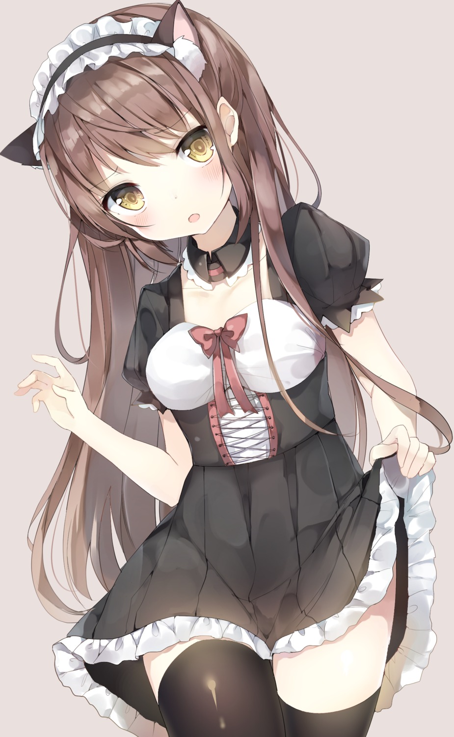 animal_ears maid nekomimi skirt_lift thighhighs umibouzu