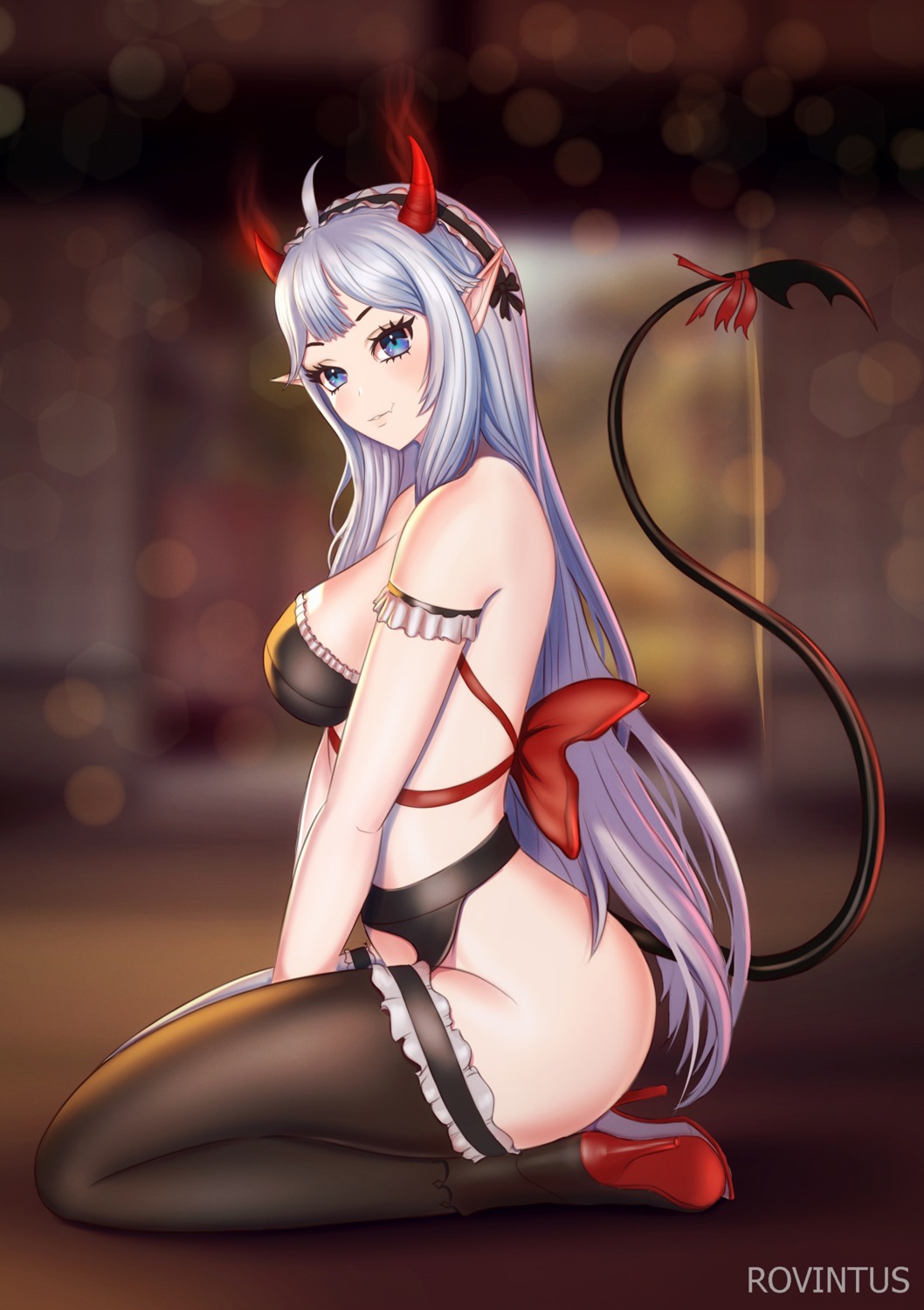 bra devil garter_belt heels horns lingerie maid nopan pointy_ears rovintus stockings tail thighhighs veibae vshojo