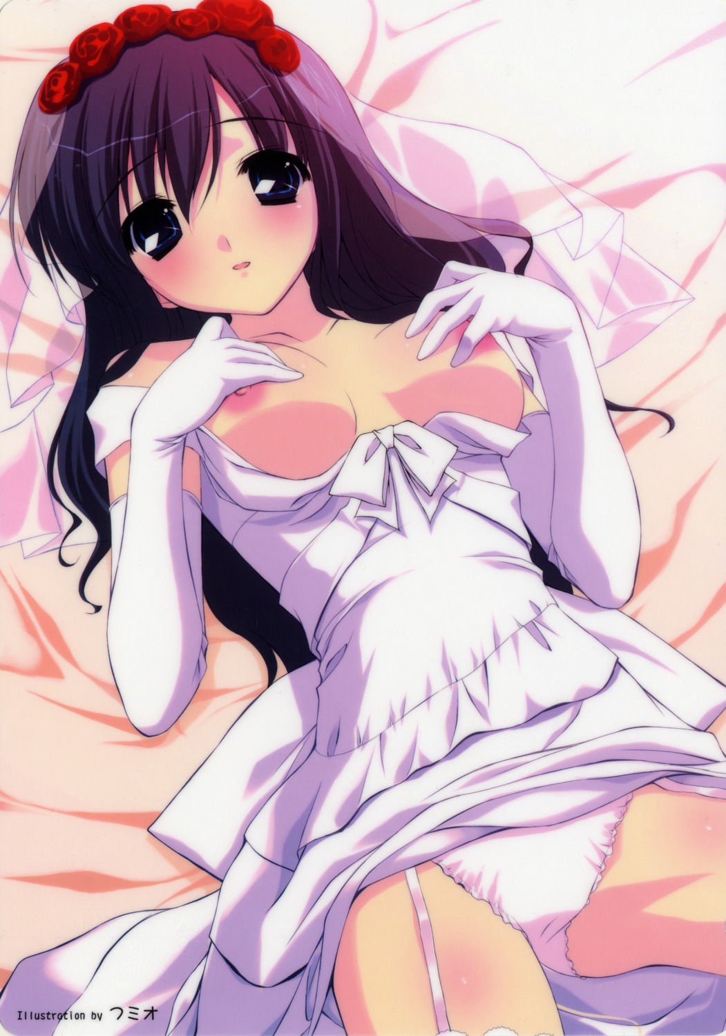 breast_hold breasts dress fumio nipples pantsu wedding_dress