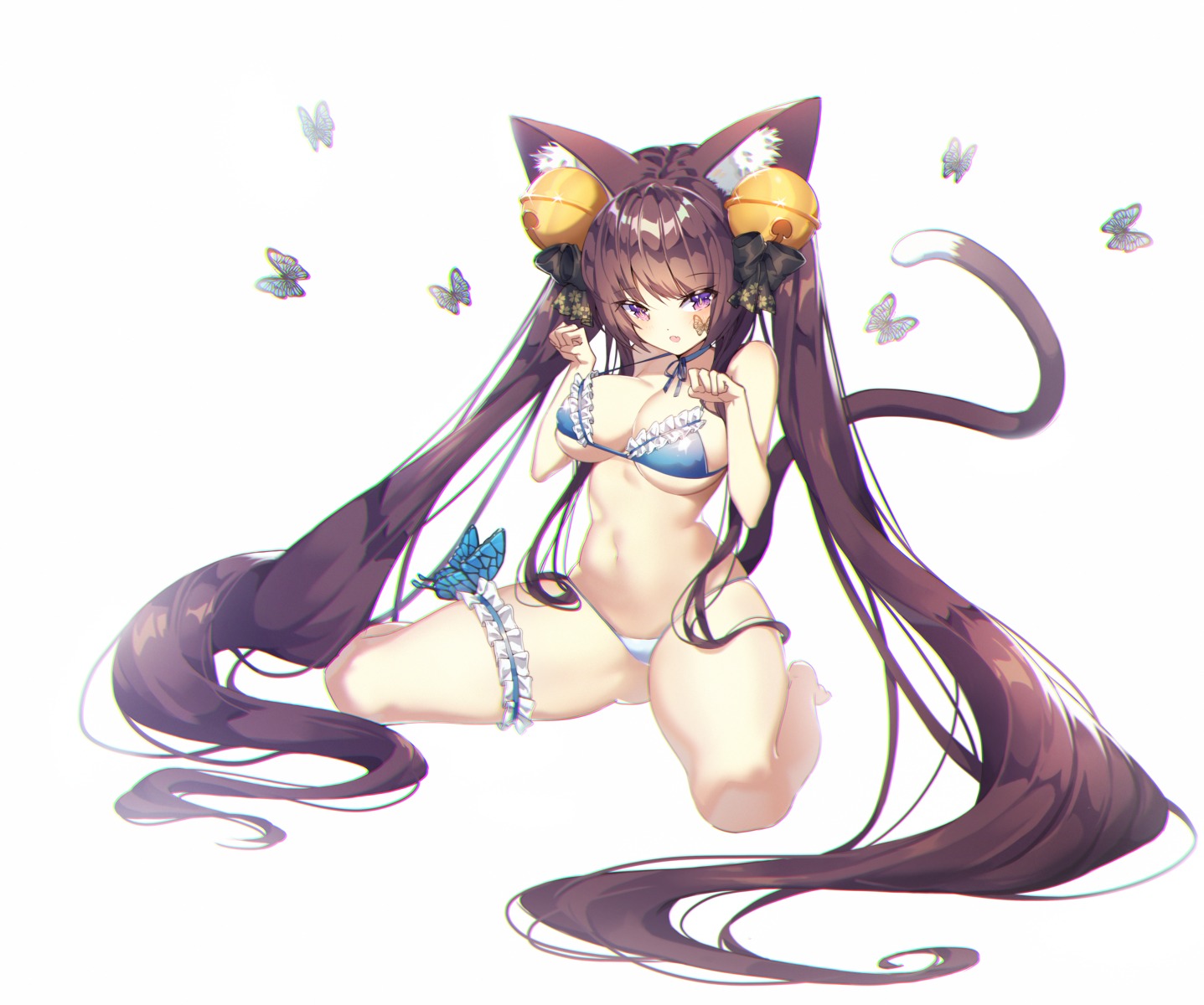 animal_ears bikini breast_hold dai_nikucho garter nekomimi swimsuits tail