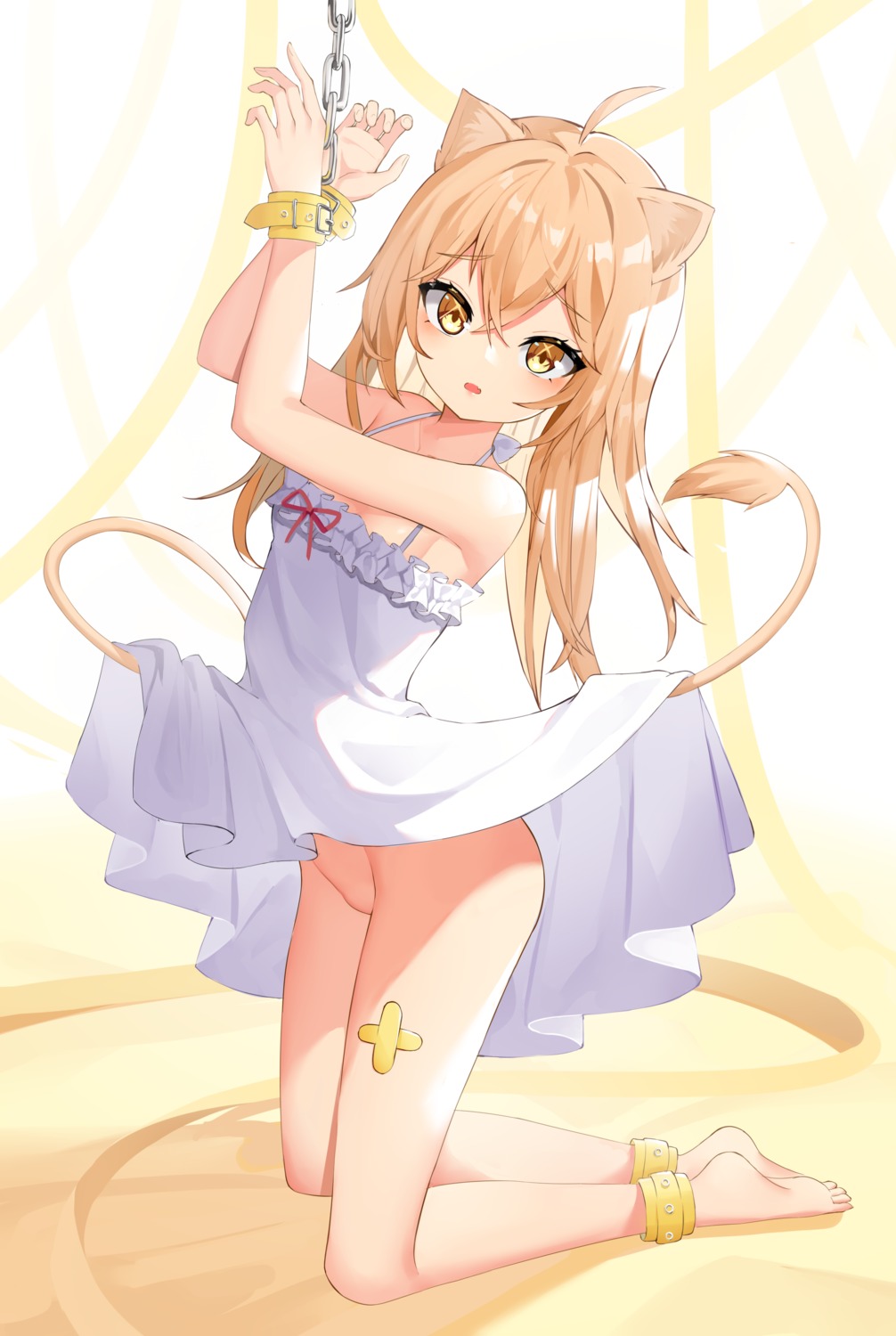 animal_ears bandaid bondage dress indie_virtual_youtuber loli no_bra nopan rurudo_lion sakutaishi skirt_lift summer_dress tail