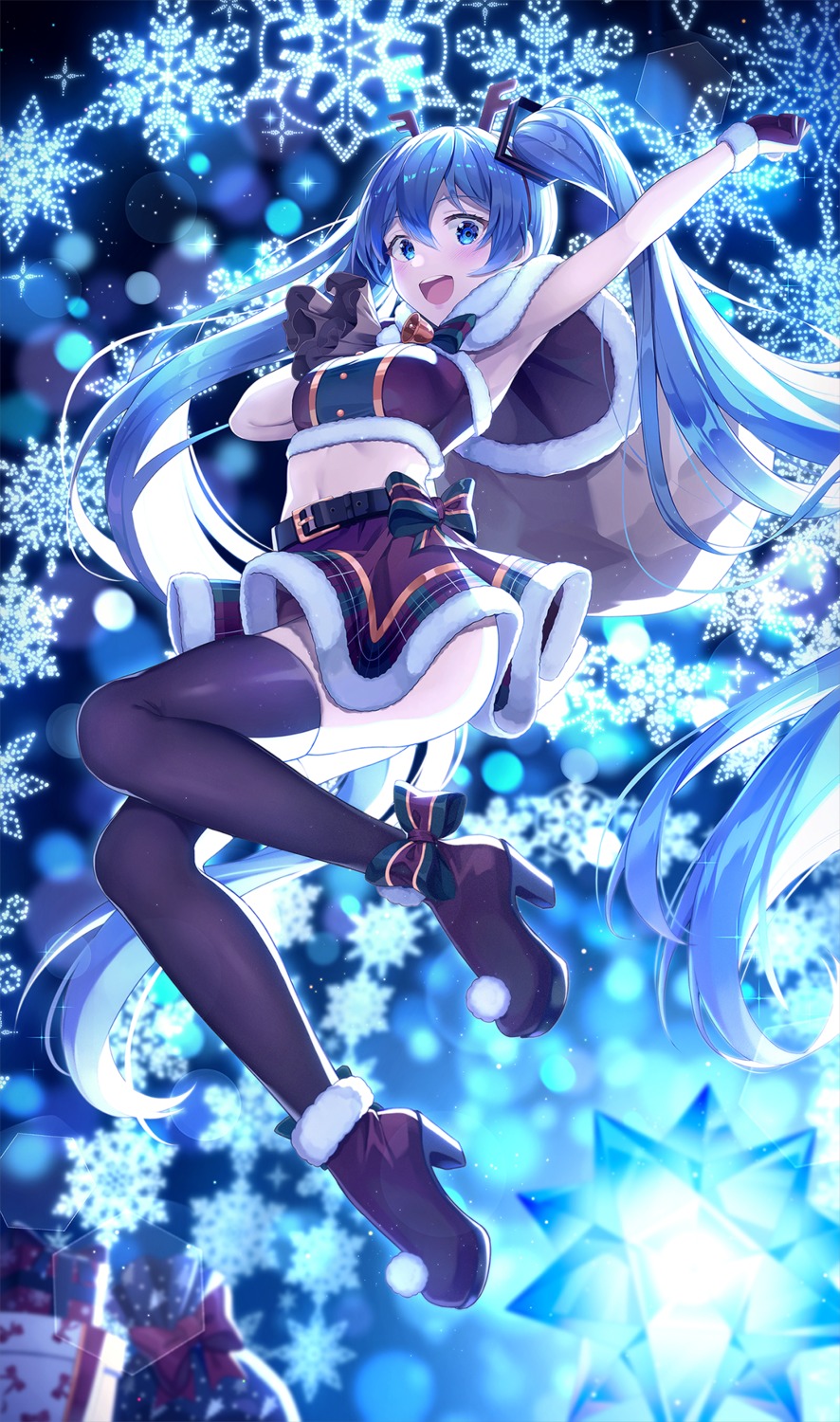 christmas hatsune_miku heels horns pine_(angel4195202) skirt_lift thighhighs vocaloid