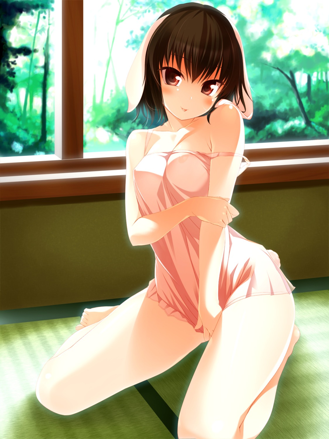 animal_ears bottomless inaba_tewi nipples pajama sany see_through tail touhou