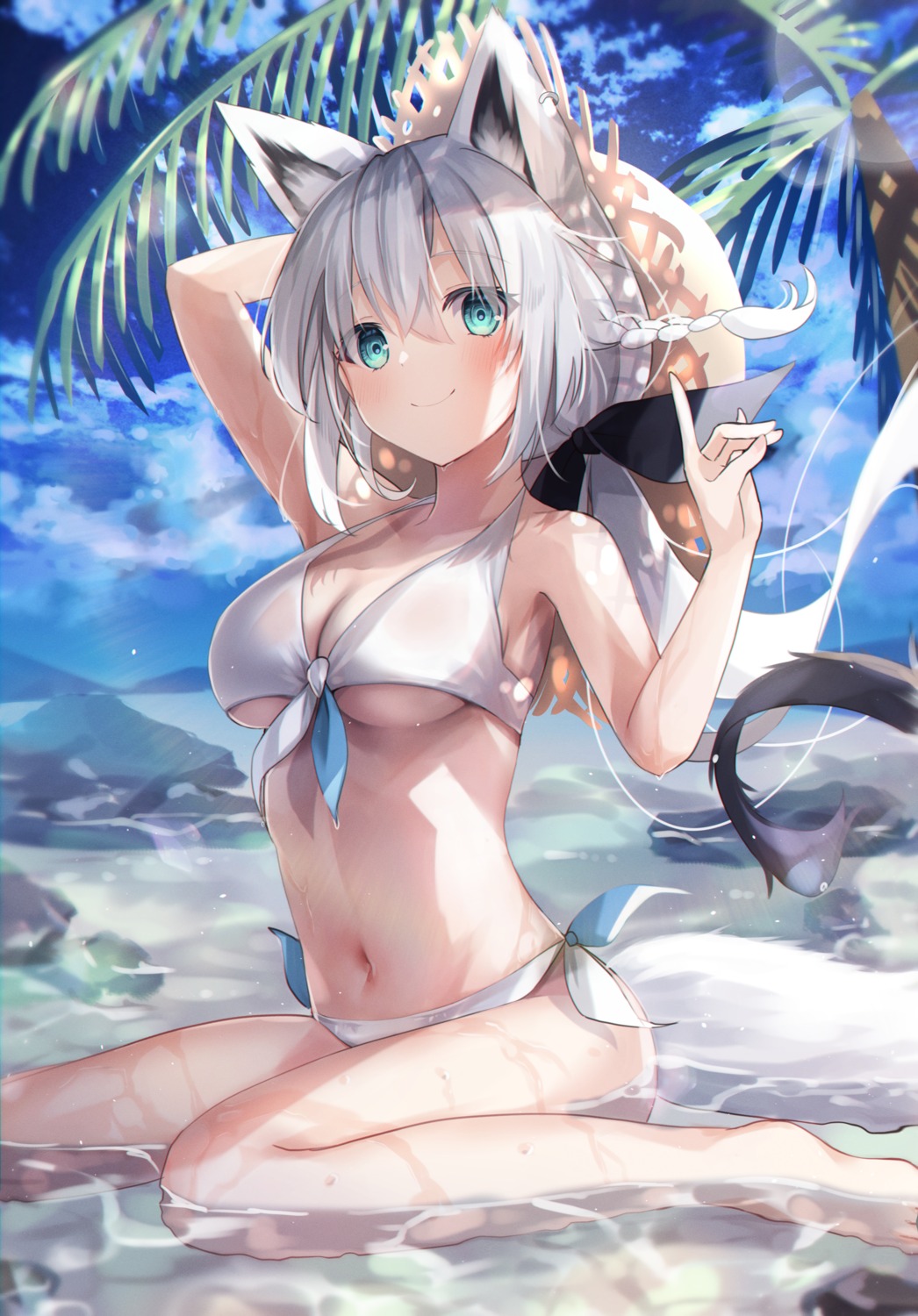 animal_ears bikini fuyoyo hololive hololive_gamers kitsune shirakami_fubuki swimsuits tail wet