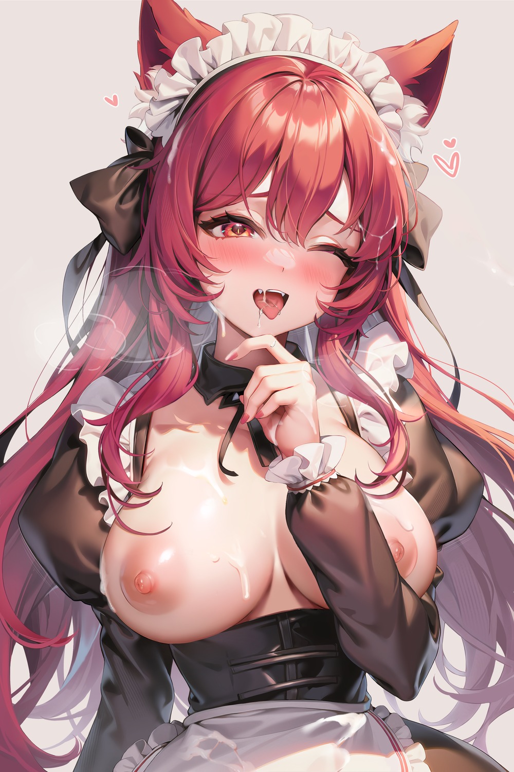 animal_ears breasts cum indie_virtual_youtuber machi_(7769) maid neko_matsuri_(vtuber) nekomimi nipples no_bra open_shirt