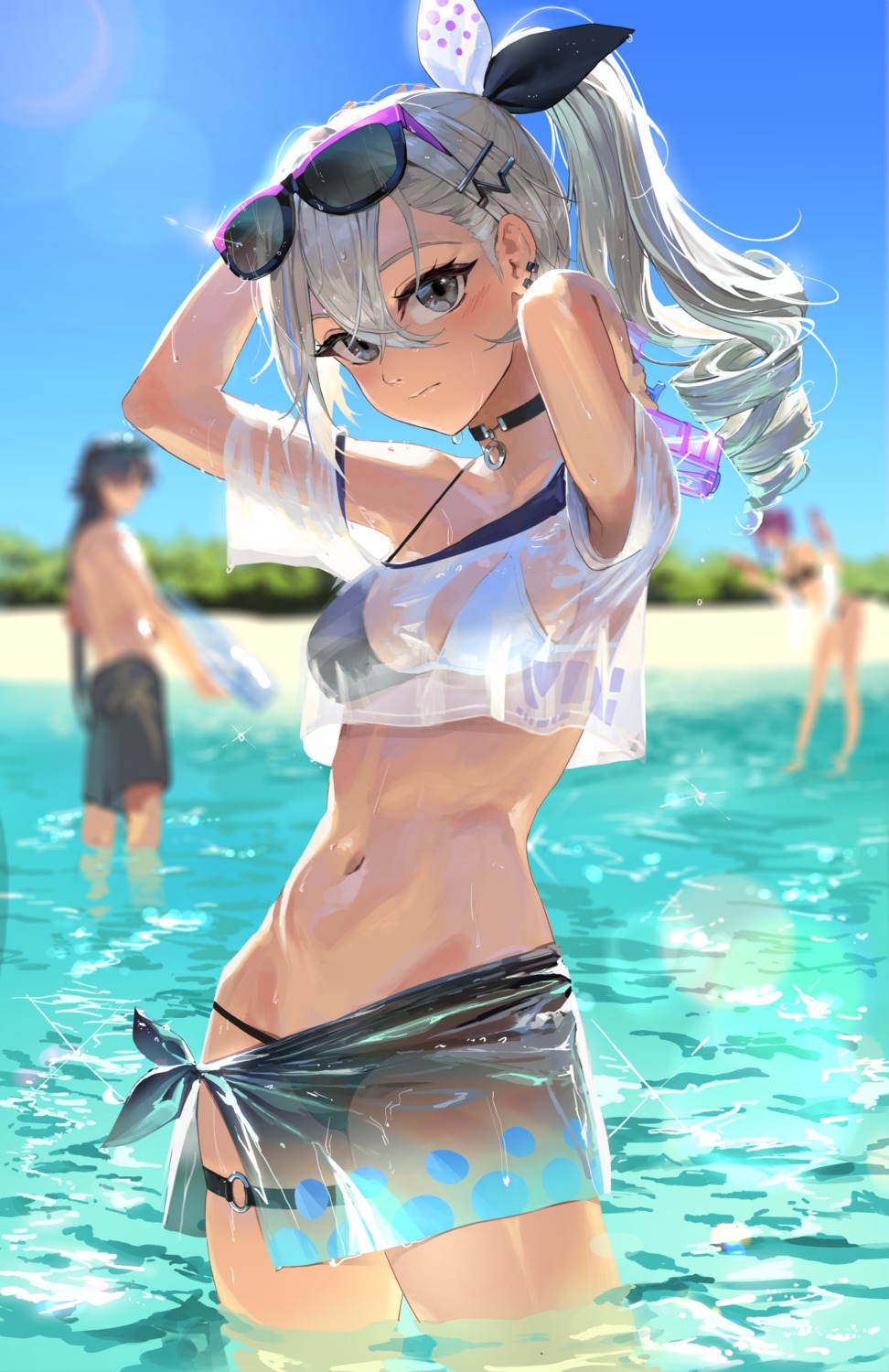 bikini blade_(honkai:_star_rail) garter honkai:_star_rail kafka_(honkai:_star_rail) megane meltyrice see_through silver_wolf_(honkai:_star_rail) swimsuits wet wet_clothes