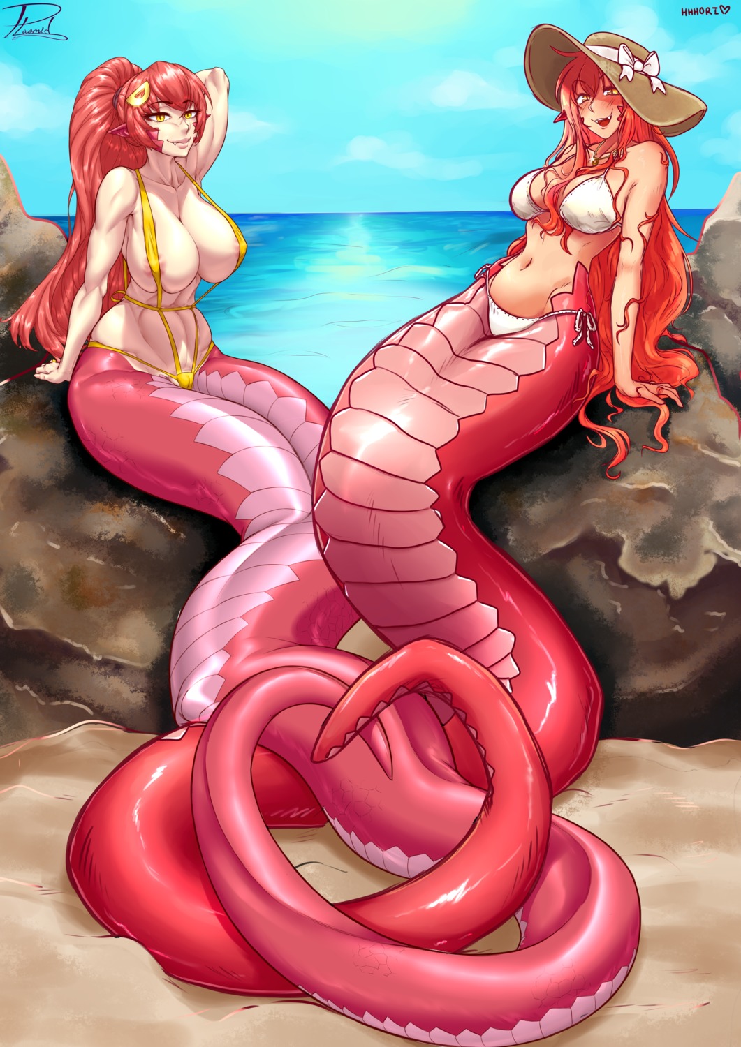 areola bikini cameltoe erect_nipples hhhori miia_(monster_musume) monster_girl monster_musume_no_iru_nichijou plasmid pointy_ears sling_bikini swimsuits tail