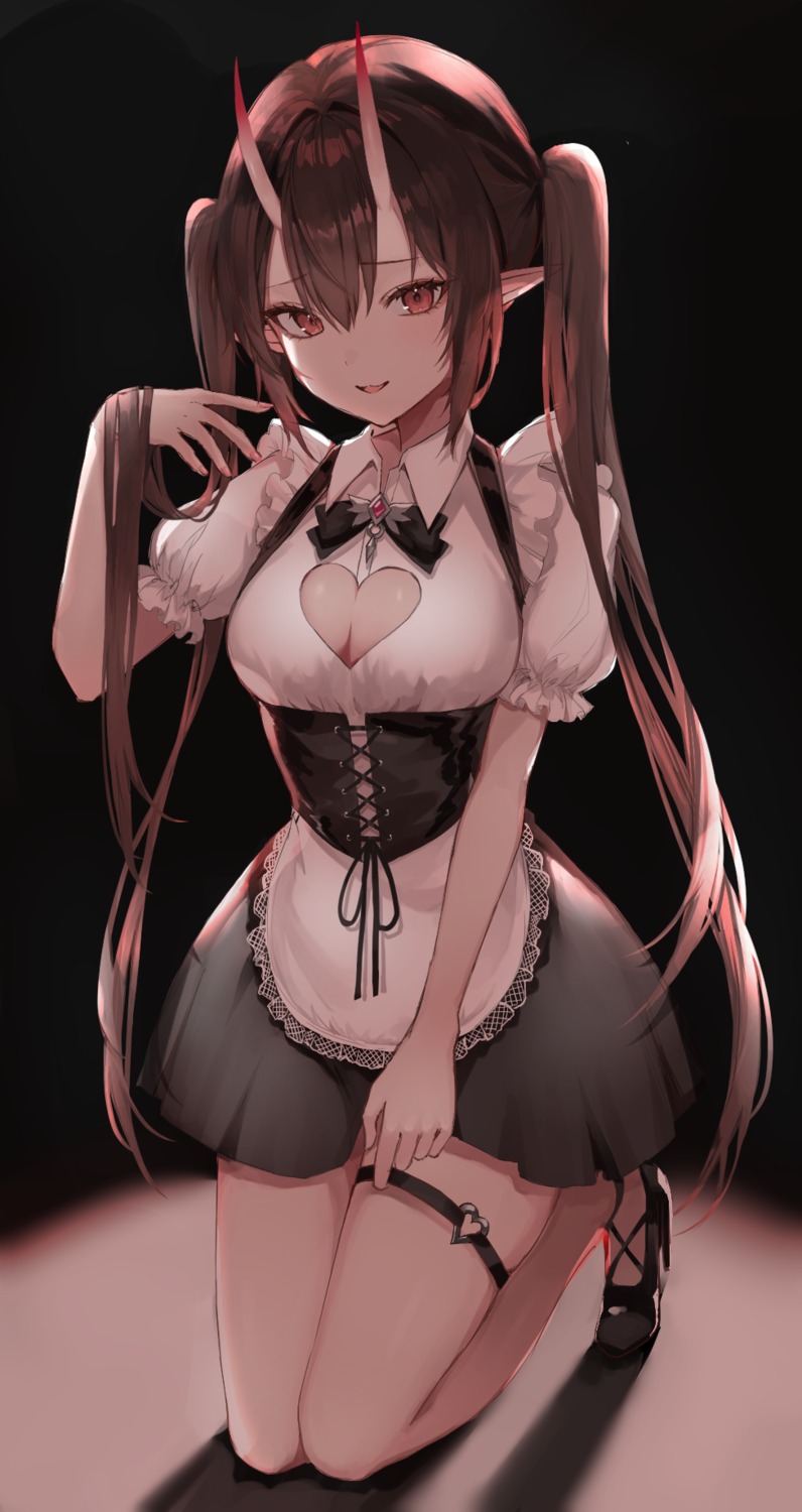 cleavage garter heels horns maid matsuno_noir pointy_ears tagme