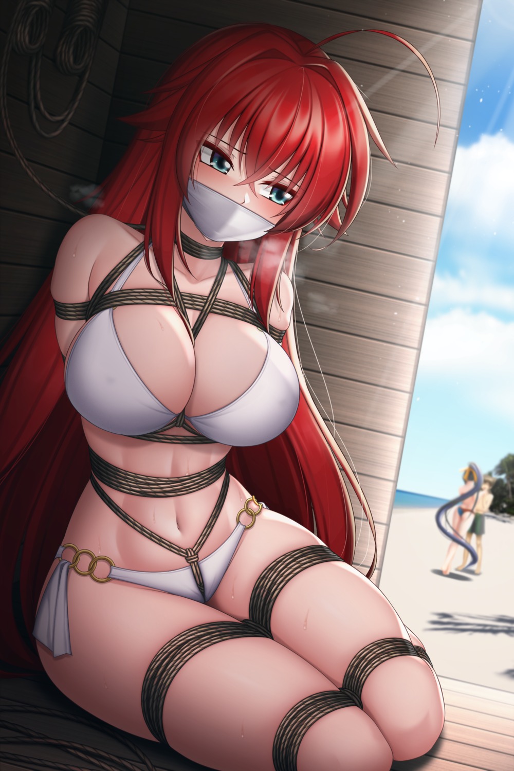 ass bikini bondage highschool_dxd himejima_akeno hyoudou_issei plusout rias_gremory swimsuits