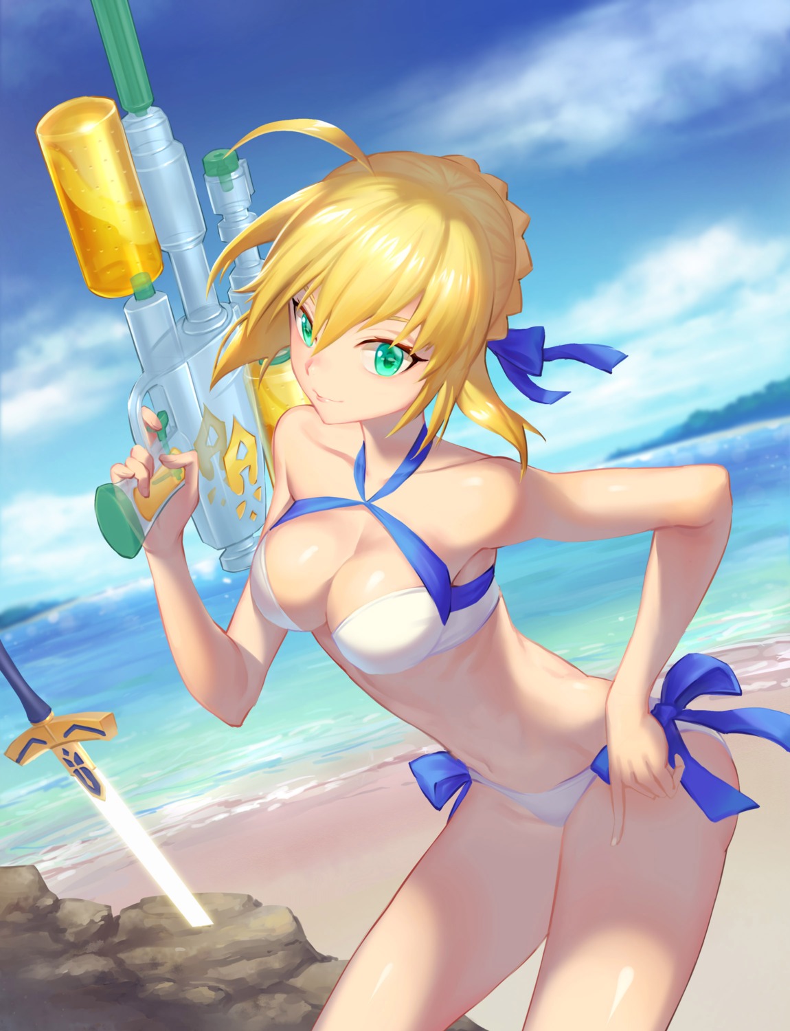 bikini cleavage fate/grand_order fate/stay_night gun saber swimsuits sword z8890841