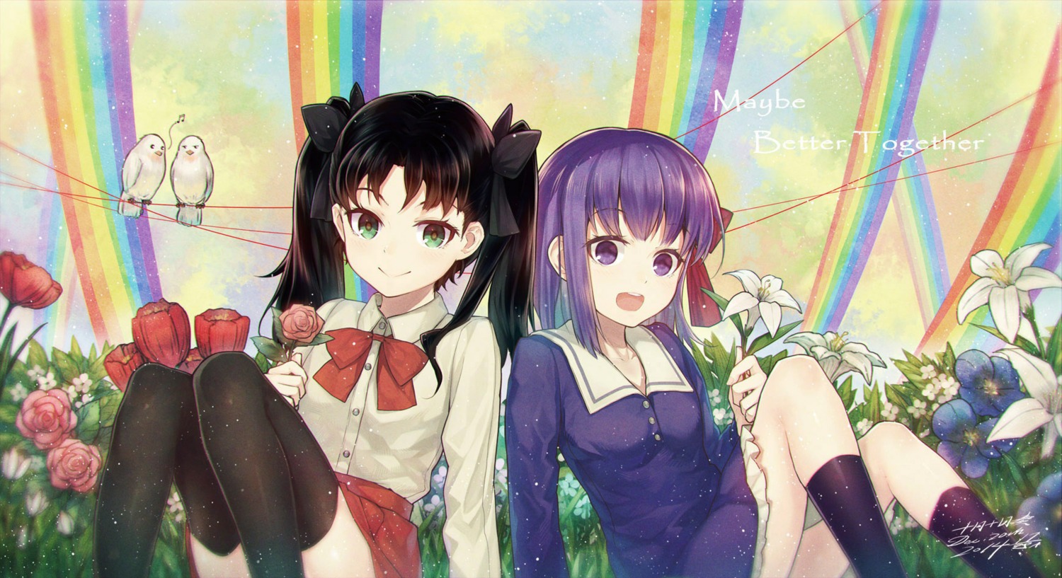 fate/stay_night fate/zero jugatsu_junichi matou_sakura seifuku thighhighs toosaka_rin