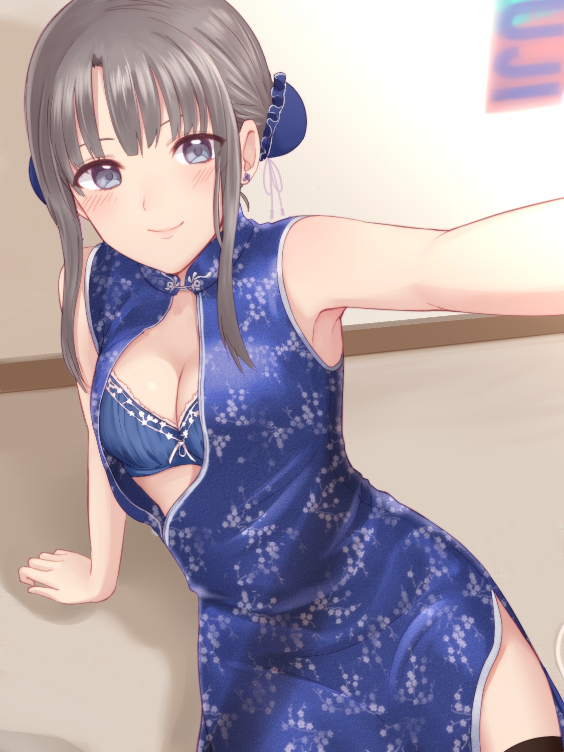 bra chinadress cleavage monotiina open_shirt thighhighs