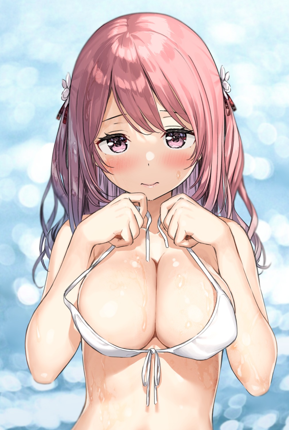 bikini_top erect_nipples kantoku kurumi_(kantoku) swimsuits undressing wet