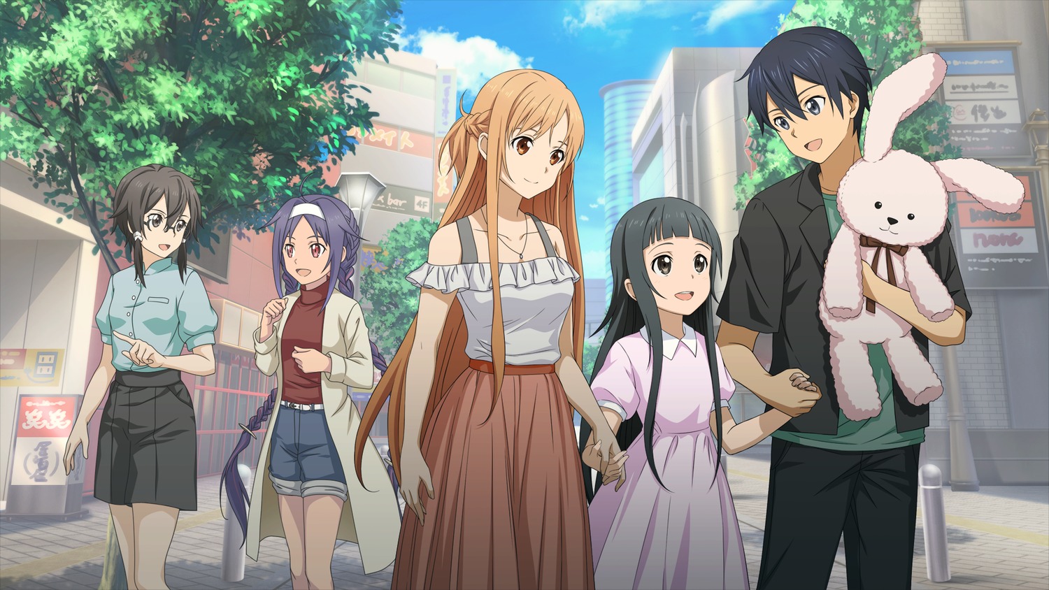 asada_shino asuna_(sword_art_online) dress game_cg kirito konno_yuuki megane sweater sword_art_online sword_art_online_last_recollection tagme yui_(sword_art_online)