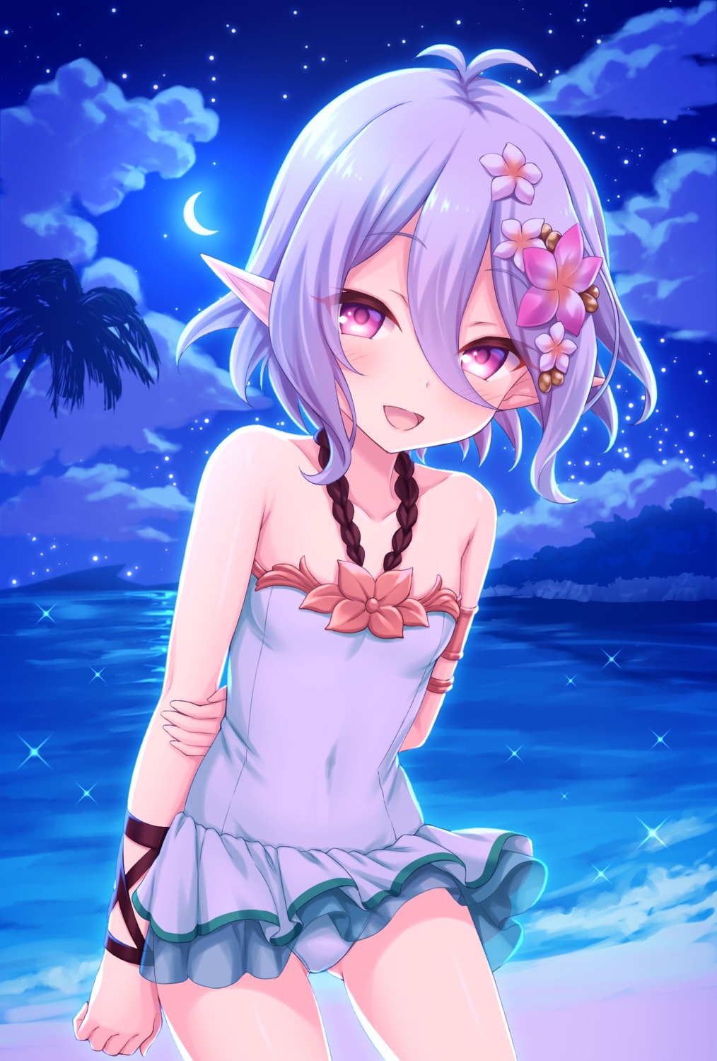 kokkoro pointy_ears princess_connect princess_connect!_re:dive skirt_lift swimsuits tomo_(tmtm_mf_mf)