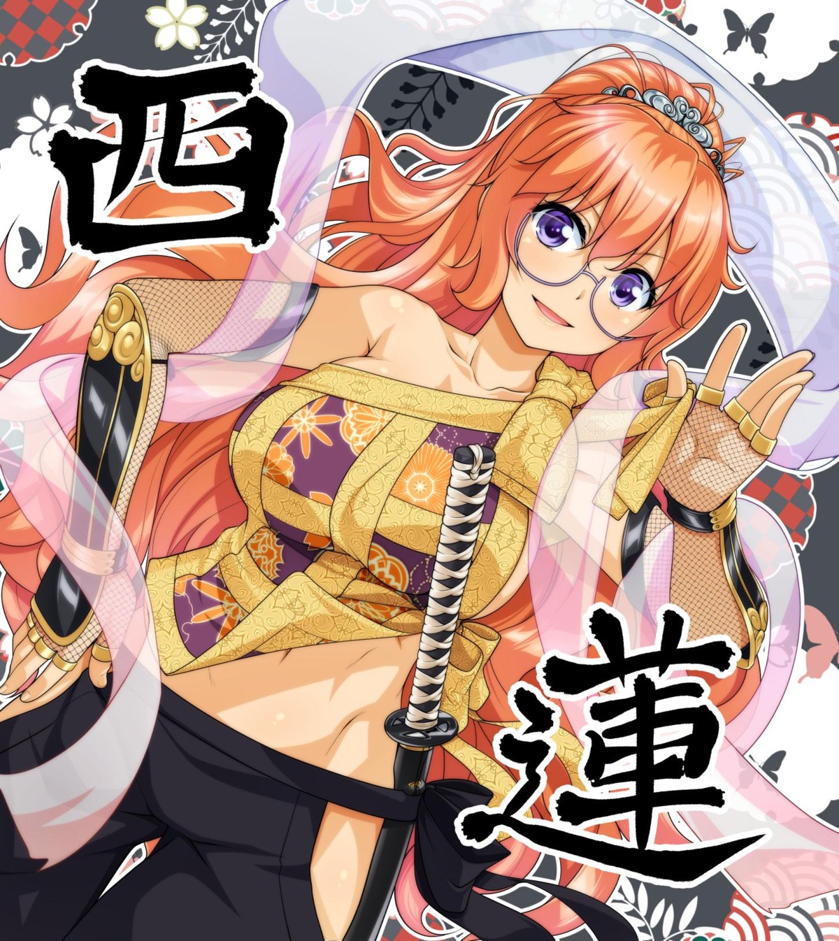 aogiri_penta armor japanese_clothes megane nopan sairen sword tenka_hyakken