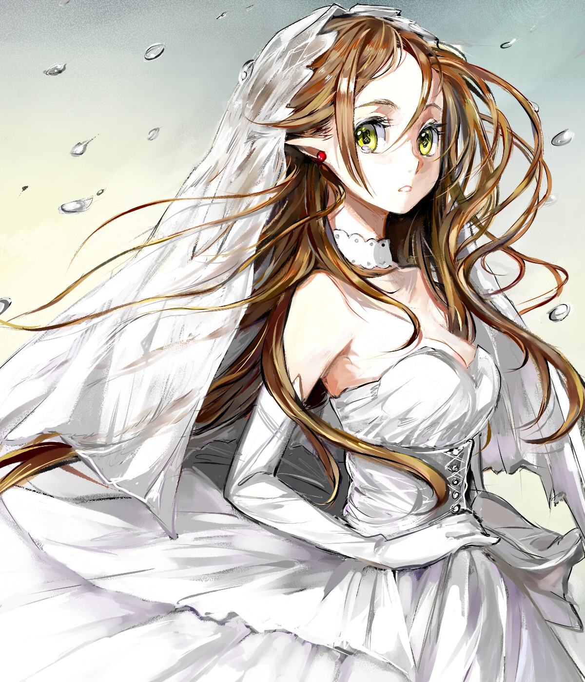 cleavage douremi dress elf pointy_ears wedding_dress