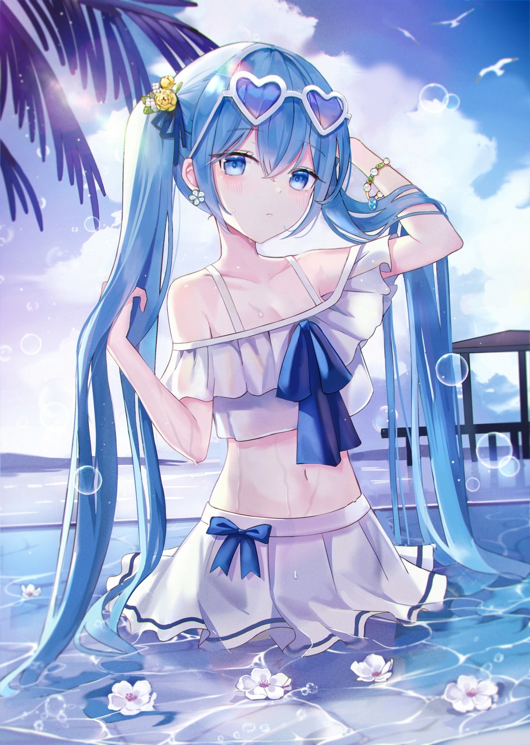 hatsune_miku iren megane see_through swimsuits vocaloid wet