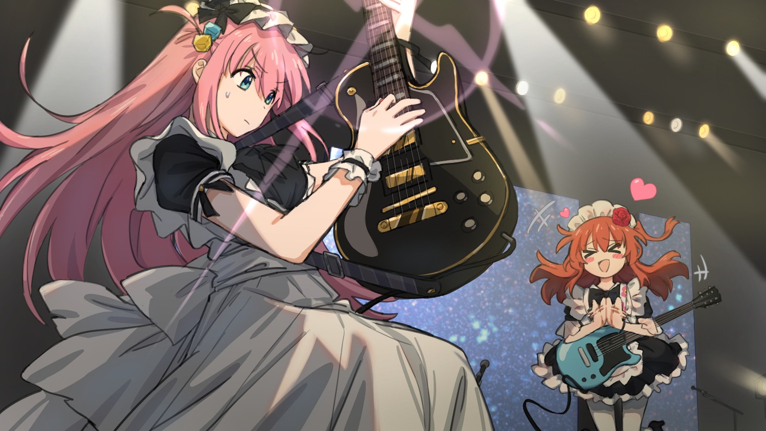 bocchi_the_rock! gotou_hitori guitar kita_ikuyo maid pantyhose tagme wallpaper