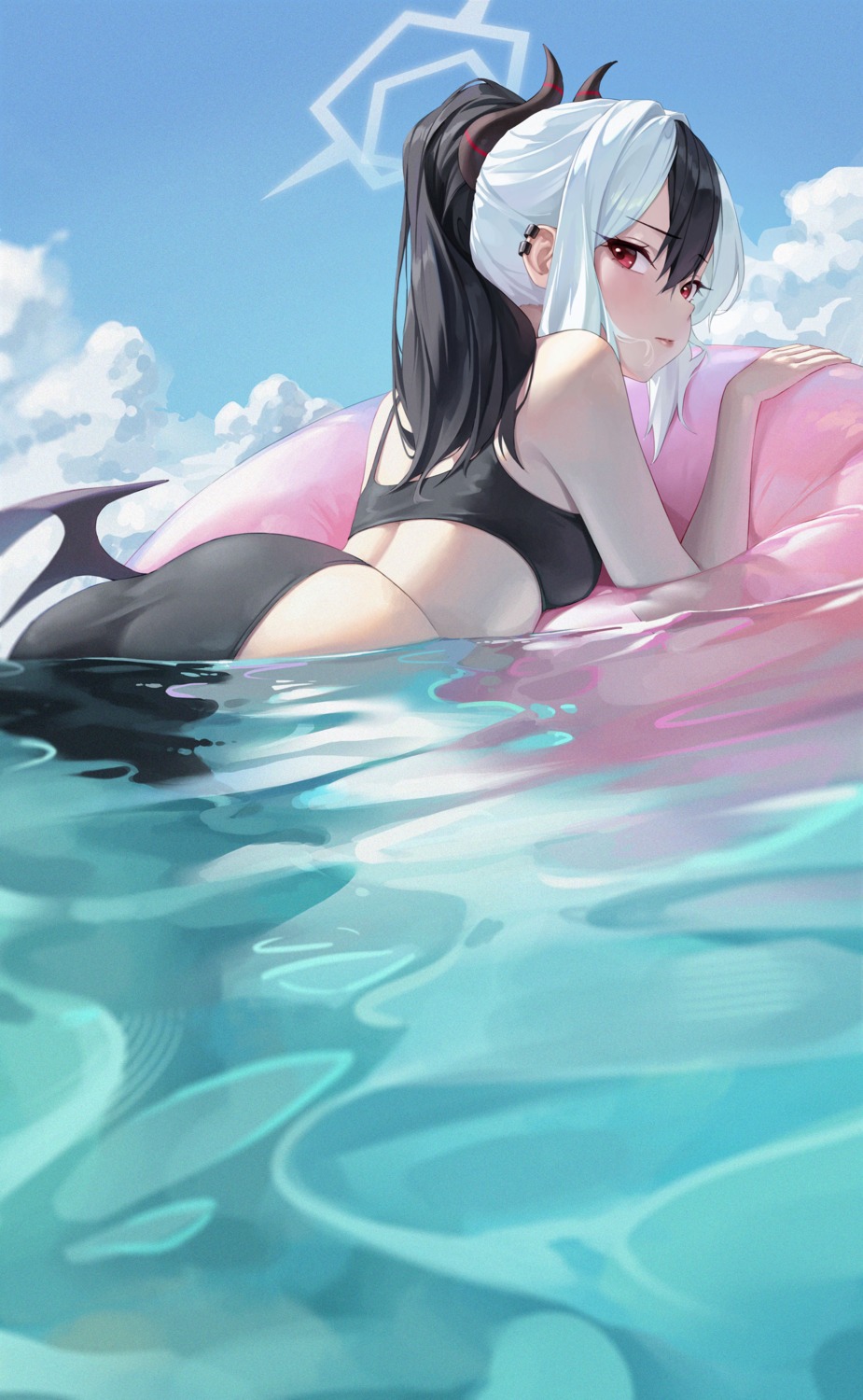 ass bikini blue_archive devil halo horns ly_7317 onikata_kayoko swimsuits wet wings