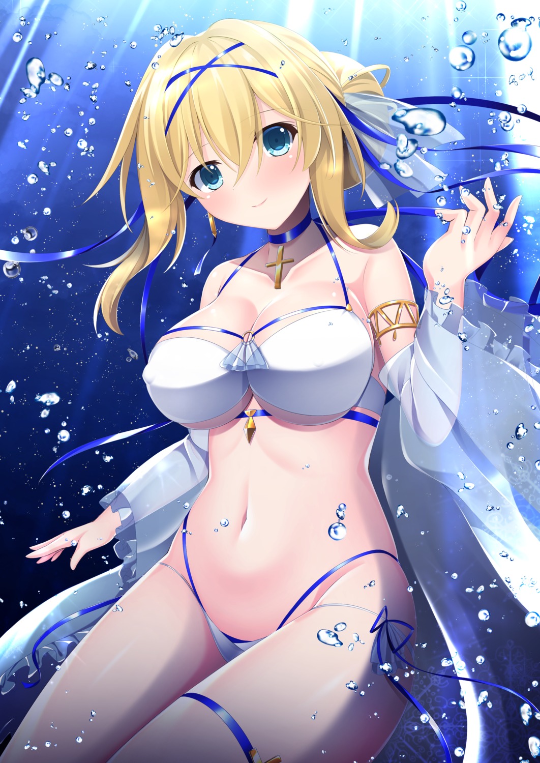 azur_lane bikini cleavage erect_nipples garter jeanne_d'arc_(azur_lane) kishimen open_shirt see_through swimsuits wet