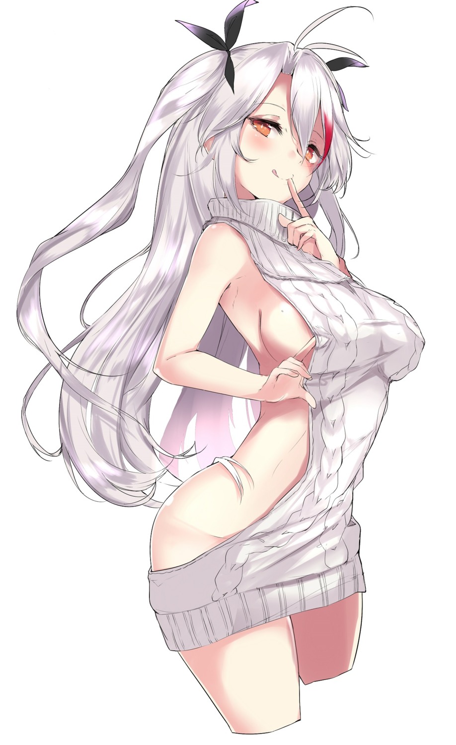 azur_lane namuru no_bra nopan prinz_eugen_(azur_lane) sweater