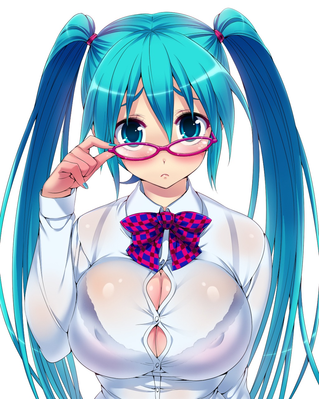 bra cleavage erect_nipples hatsune_miku hisasi megane see_through vocaloid