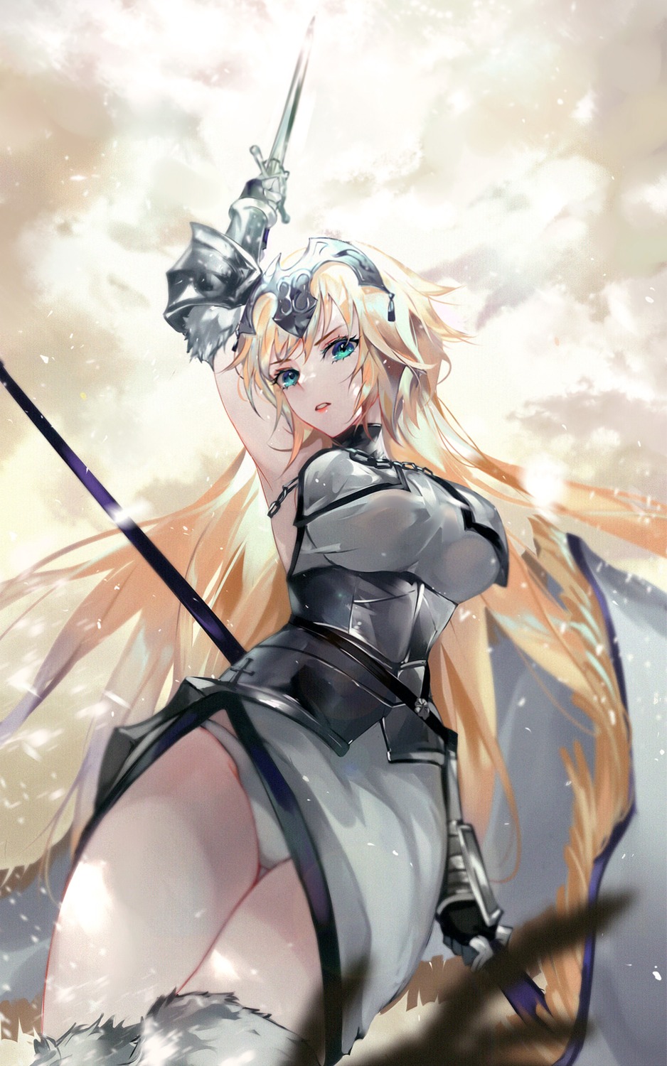 armor fate/grand_order jeanne_d'arc jeanne_d'arc_(fate) pantsu sword thighhighs vardan