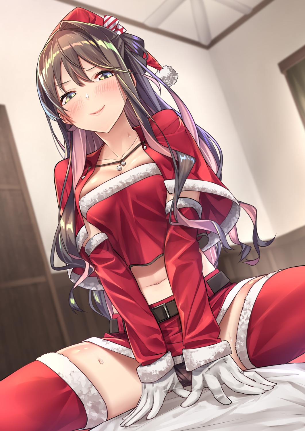 baffu christmas cleavage kantai_collection naganami_(kancolle) pantsu thighhighs