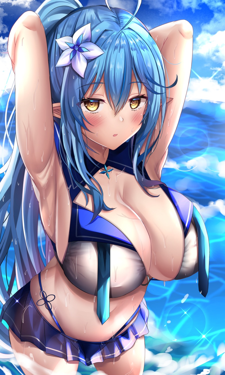 bikini elf erect_nipples hololive pointy_ears see_through shiki_(catbox230123) swimsuits wet yukihana_lamy