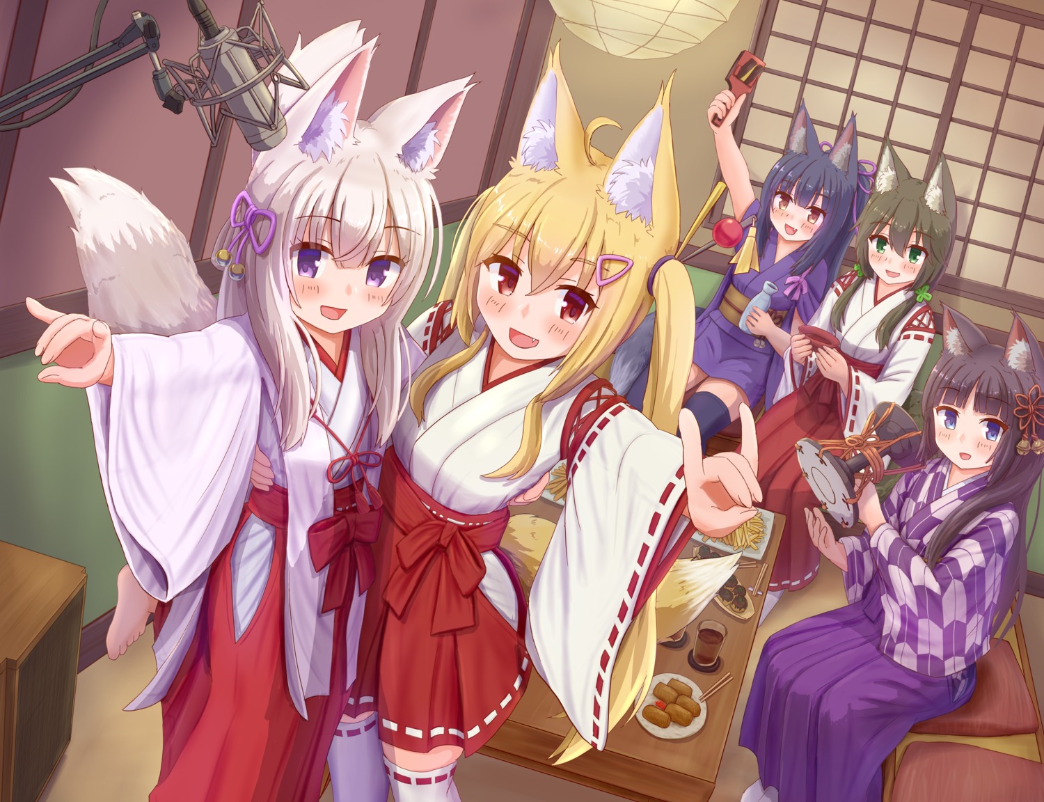 animal_ears iroha_(iroha_matsurika) japanese_clothes kitsune miko nekomimi tail thighhighs yukata