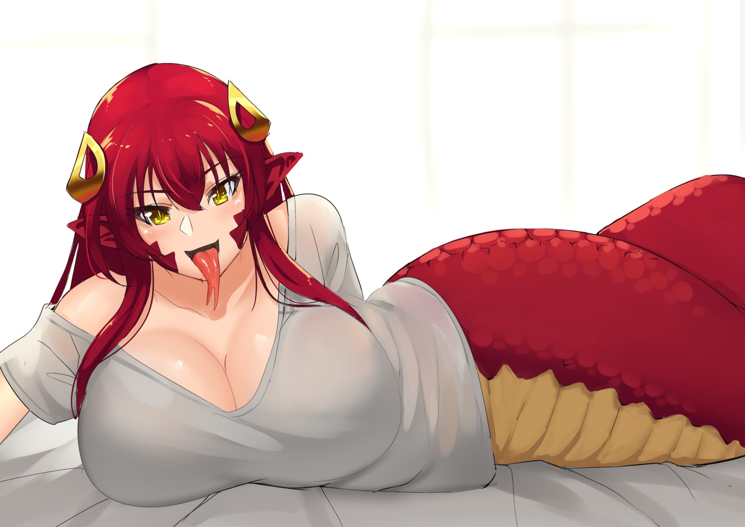 miia_(monster_musume) monster_girl monster_musume_no_iru_nichijou no_bra pointy_ears stormcow tail