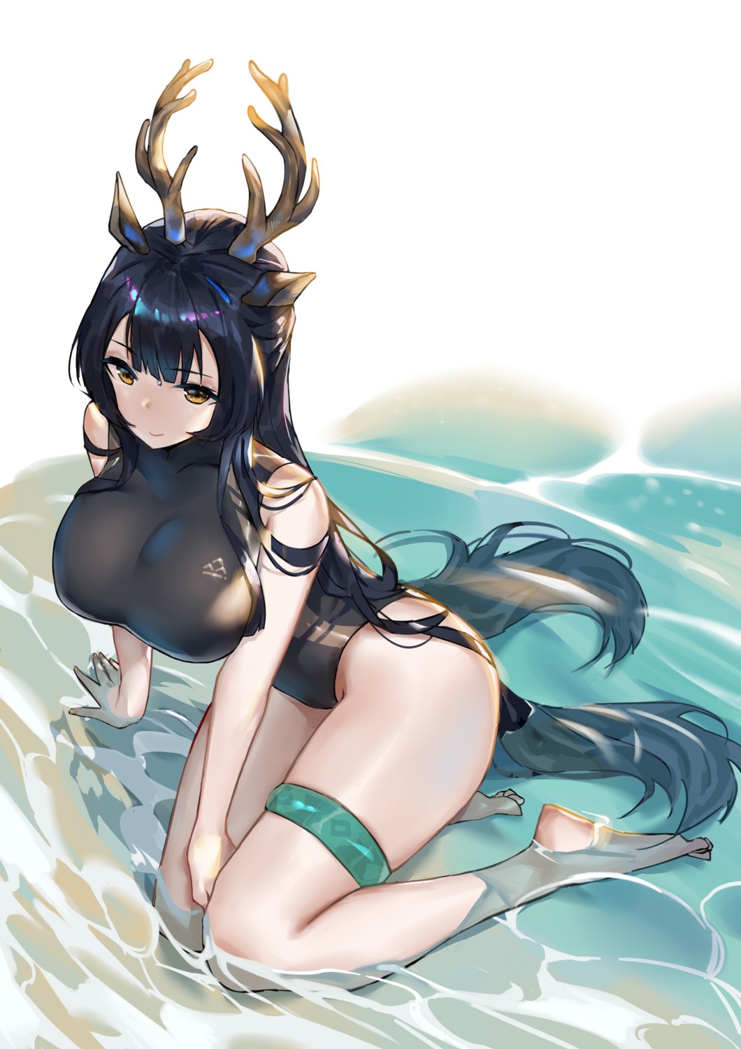 animal_ears arknights echomlete garter horns swimsuits tsukinogi_(arknights) wet