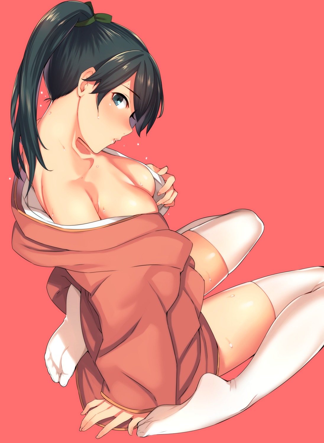 feet houshou_(kancolle) japanese_clothes kantai_collection kyuuso_inukami no_bra open_shirt thighhighs undressing