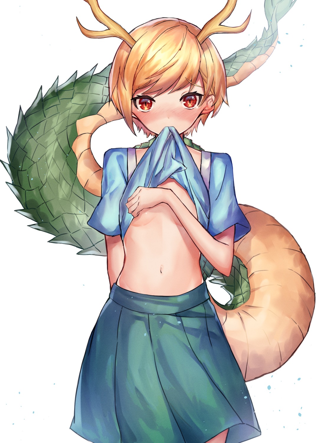 breast_hold horns kicchou_yachie no_bra shirt_lift tagme tail touhou