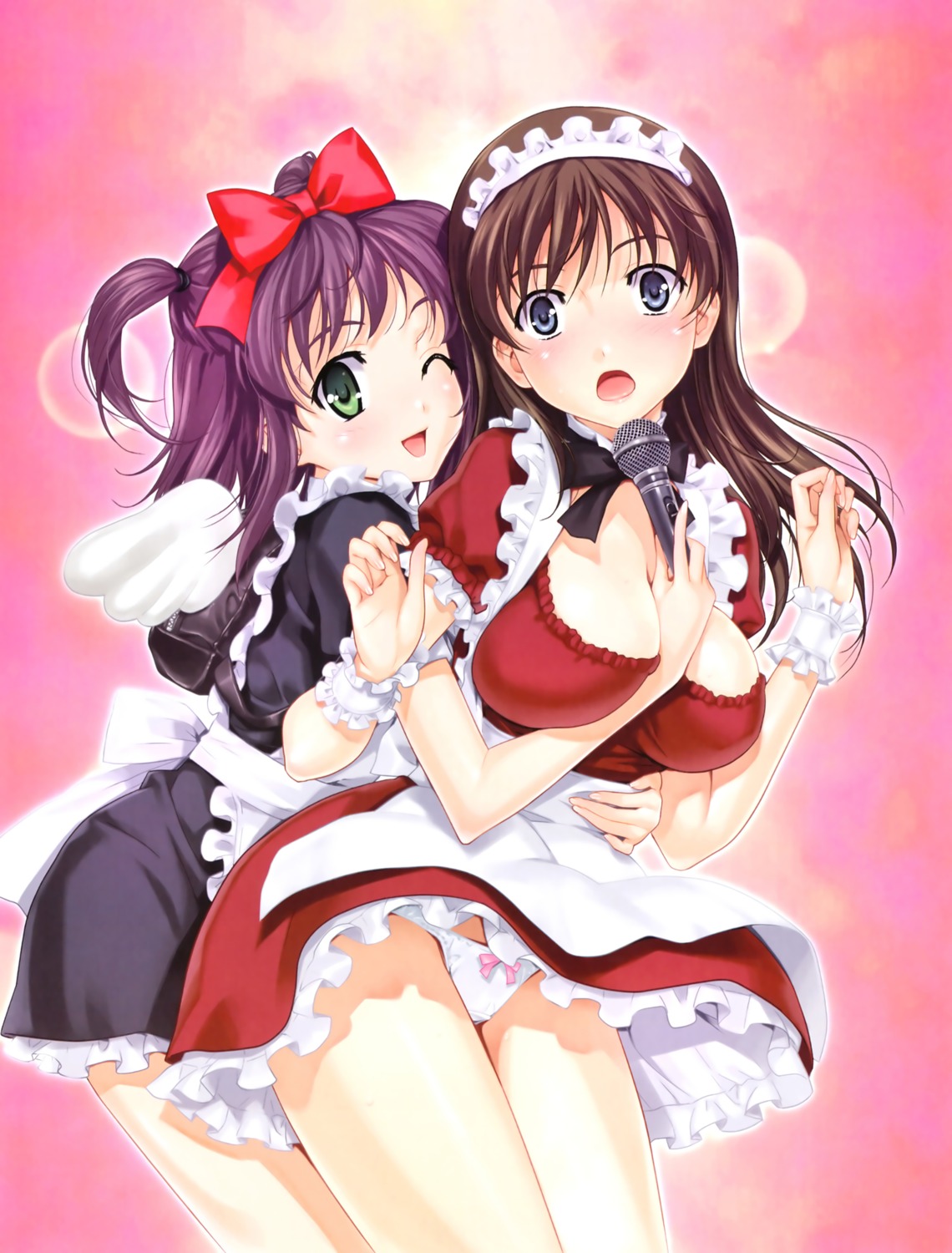 happoubi_jin hiroishi_rin iseshima_aya maid pantsu skirt_lift wings yuri zettai_shougeki_platonic_heart