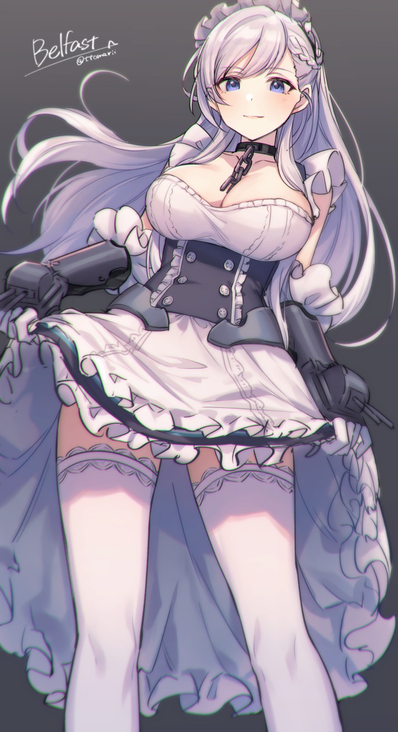 azur_lane belfast_(azur_lane) cleavage maid skirt_lift thighhighs tomari