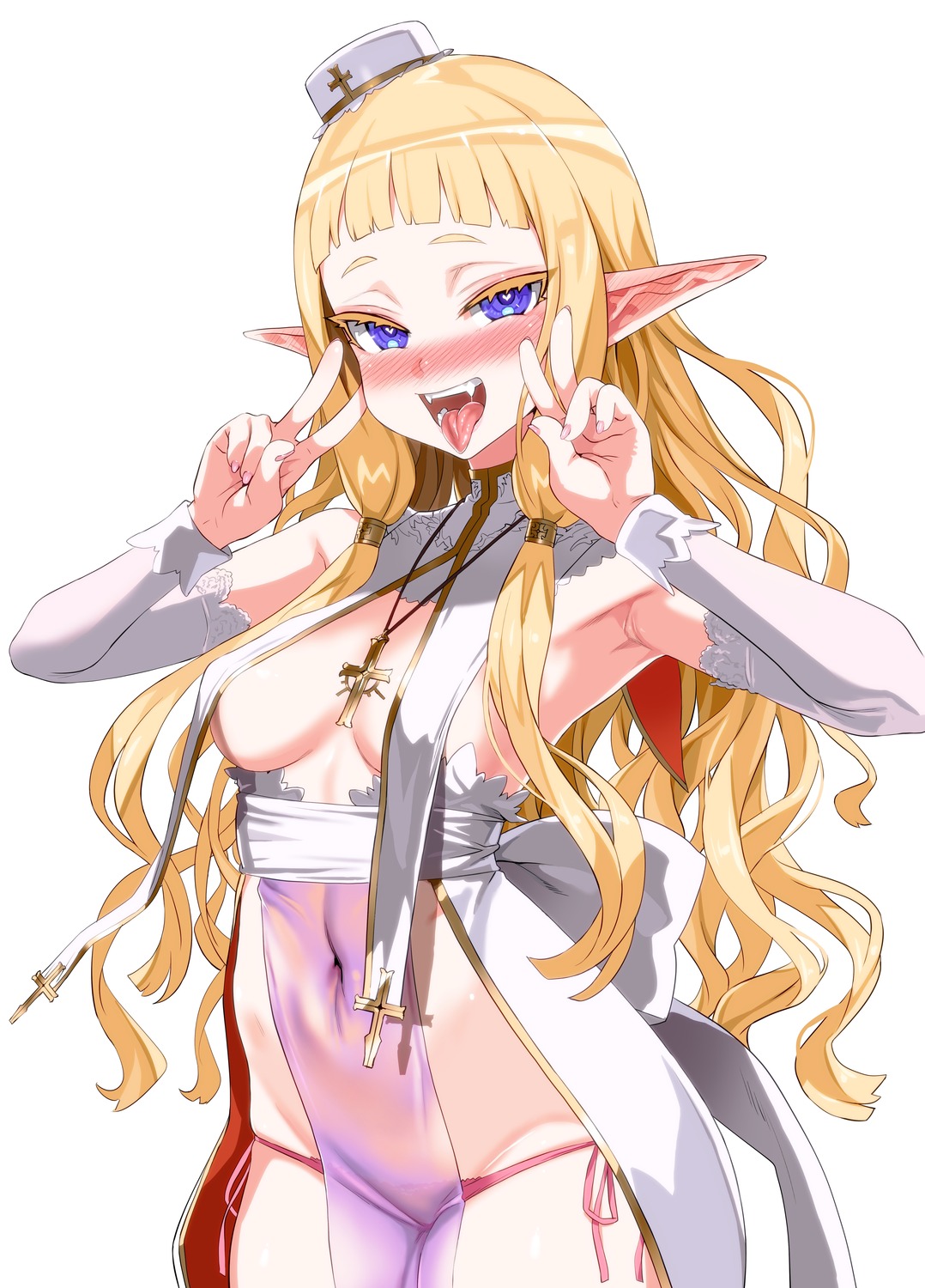 asanagi elf no_bra pantsu pointy_ears see_through string_panties