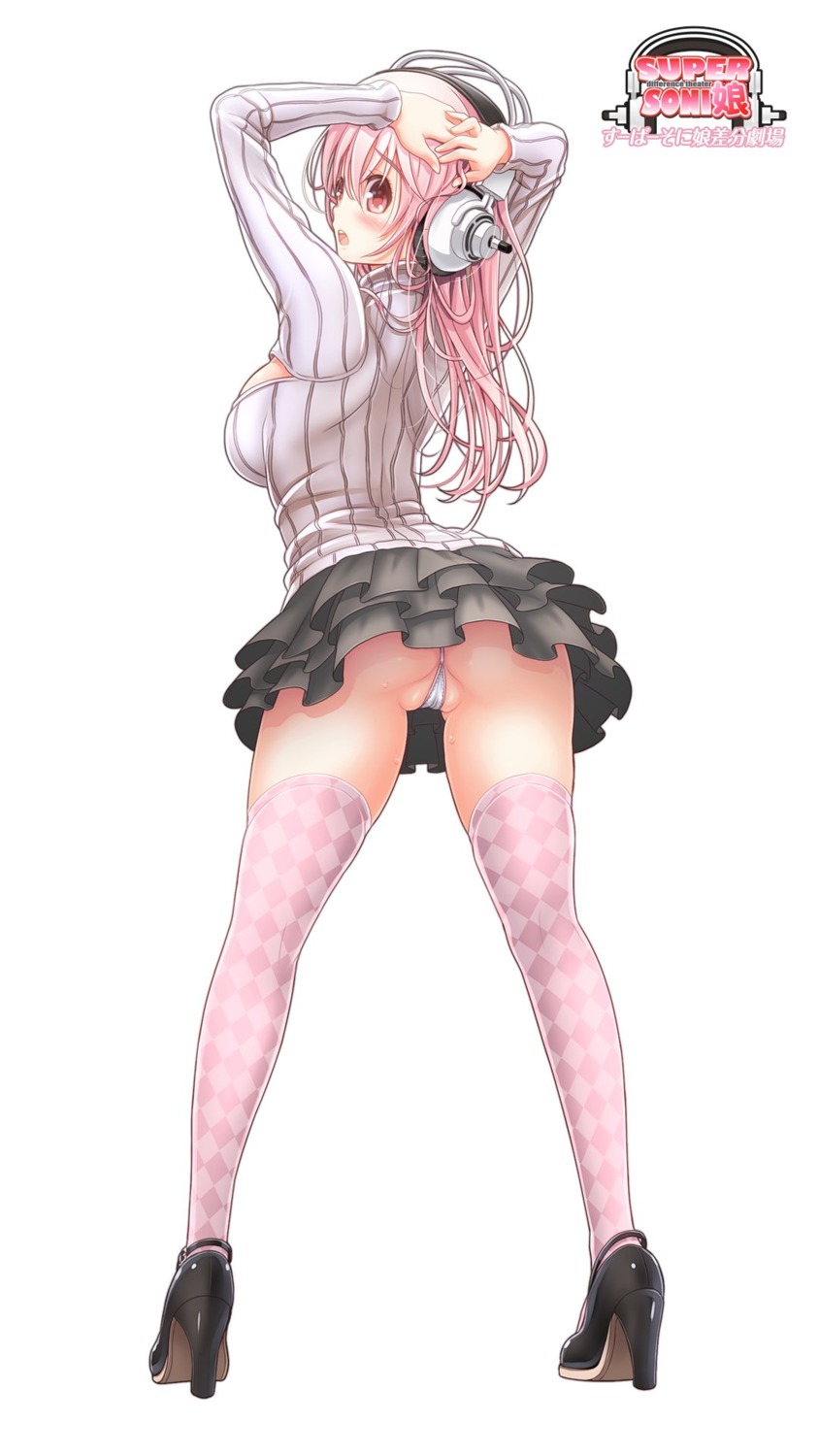 ass cameltoe headphones heels mag_kan pantsu skirt_lift sonico super_sonico sweater thighhighs thong v-mag