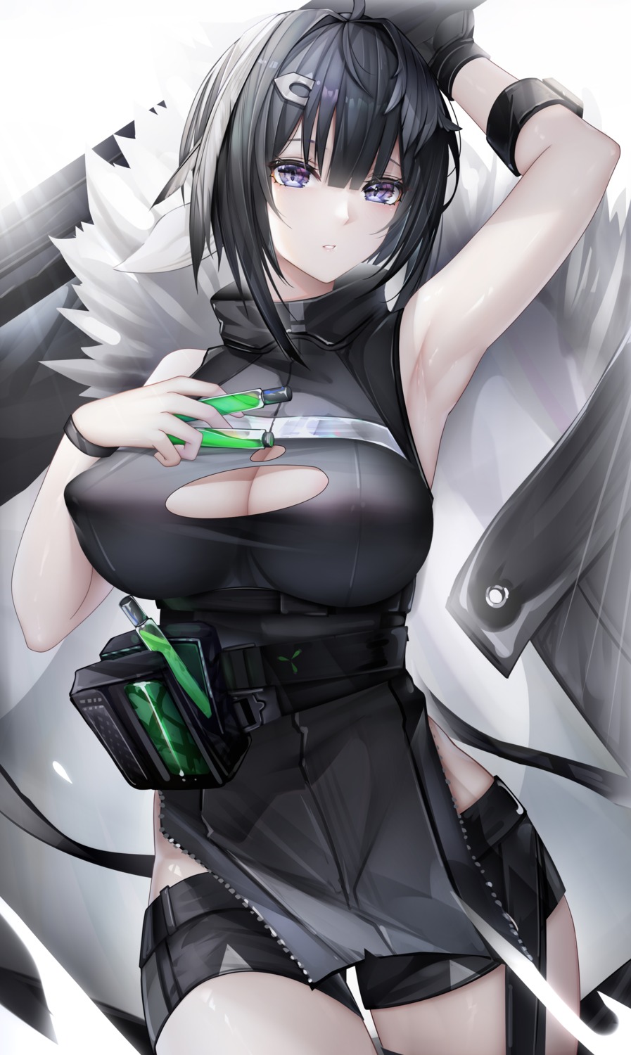 arknights erect_nipples la_pluma_(arknights) no_bra torn_clothes zhixue