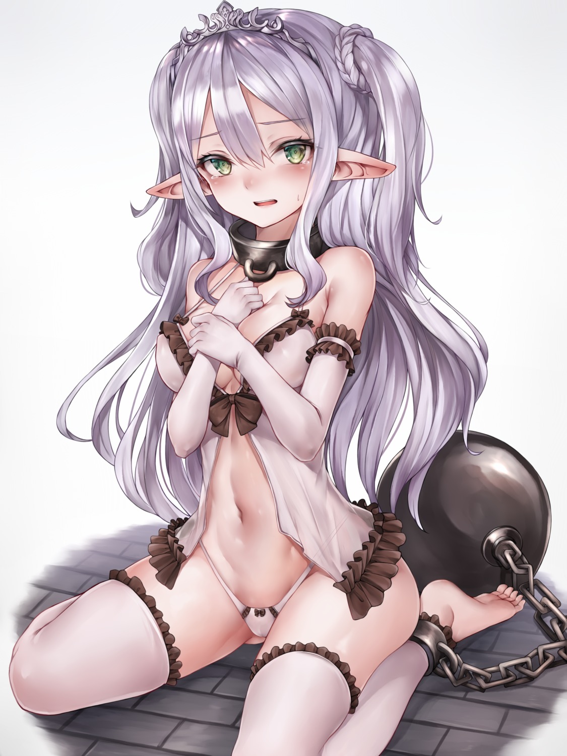 breast_hold cameltoe cleavage lingerie pantsu pointy_ears see_through snm_(sunimi) thighhighs